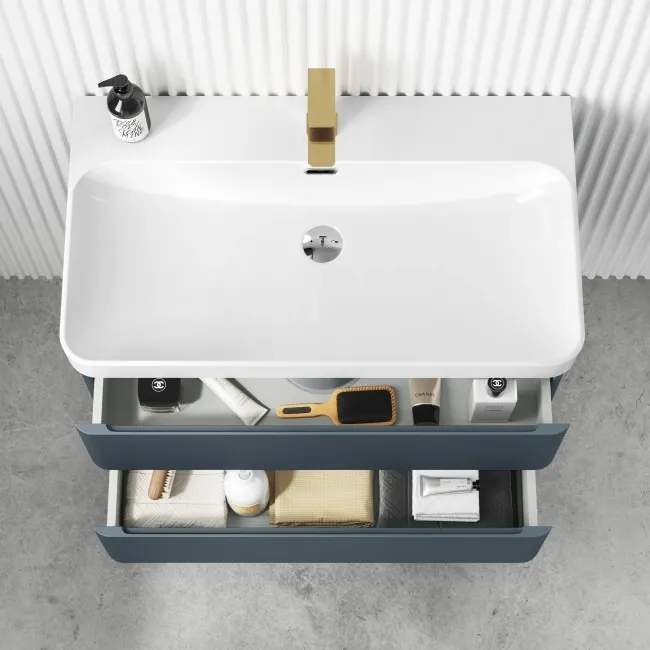 Corsica Inky Blue Wall Hung Basin Drawer Vanity 800mm