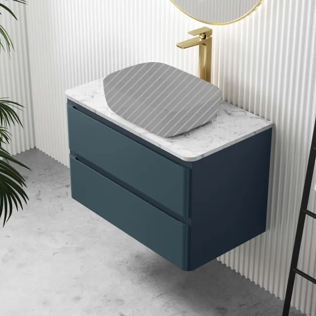Corsica Inky Blue Wall Hung Drawer Vanity with Marble Top 800mm - Excludes Counter Top Basin