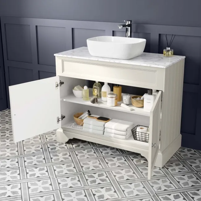 Lucia Chalk White Vanity with Marble Top & Curved Counter Top Basin 1030mm