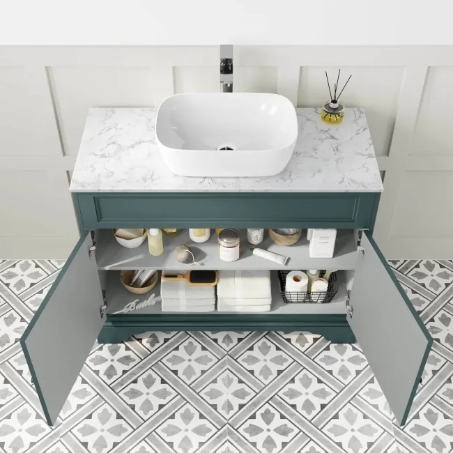 Lucia Midnight Green Vanity with Marble Top & Curved Counter Top Basin 1030mm