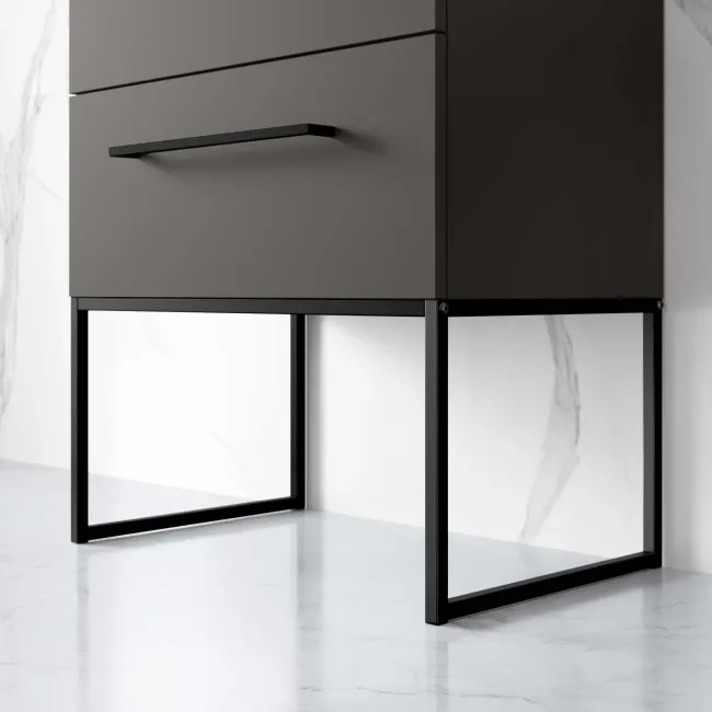 Elba Graphite Grey Wall Hung Basin Drawer Vanity 600mm with Matt Black Stand