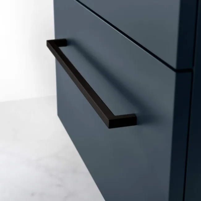 Elba Inky Blue Wall Hung Basin Drawer Vanity 600mm with Matt Black Stand