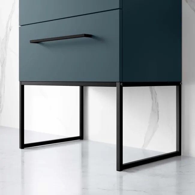 Elba Inky Blue Wall Hung Basin Drawer Vanity 600mm with Matt Black Stand