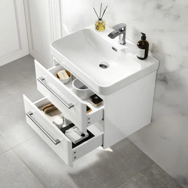 Omaha Gloss White Wall Hung Basin Drawer Vanity 600mm