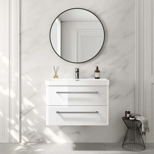 Omaha Gloss White Wall Hung Basin Drawer Vanity 800mm