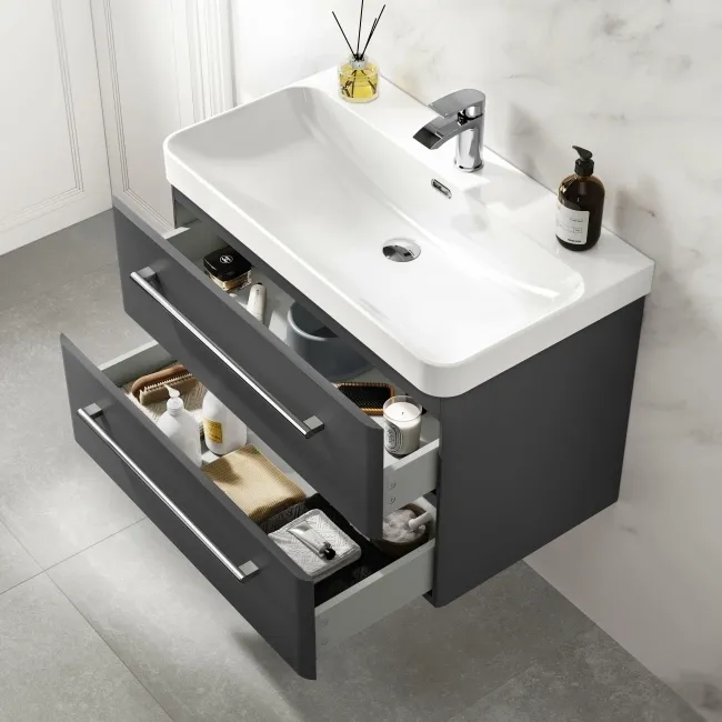 Omaha Slate Grey Wall Hung Basin Drawer Vanity 800mm