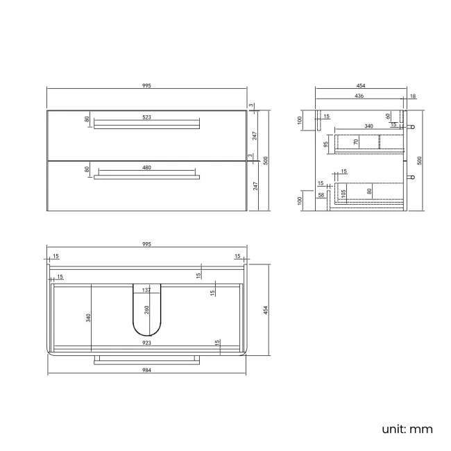 Omaha Slate Grey Wall Hung Drawer Vanity with Marble Top 800mm - Excludes Counter Top Basin