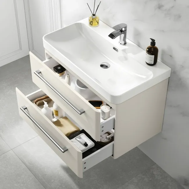 Omaha Linen White Wall Hung Basin Drawer Vanity 800mm