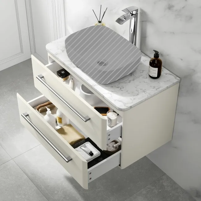 Omaha Linen White Wall Hung Drawer Vanity with Marble Top 800mm - Excludes Counter Top Basin