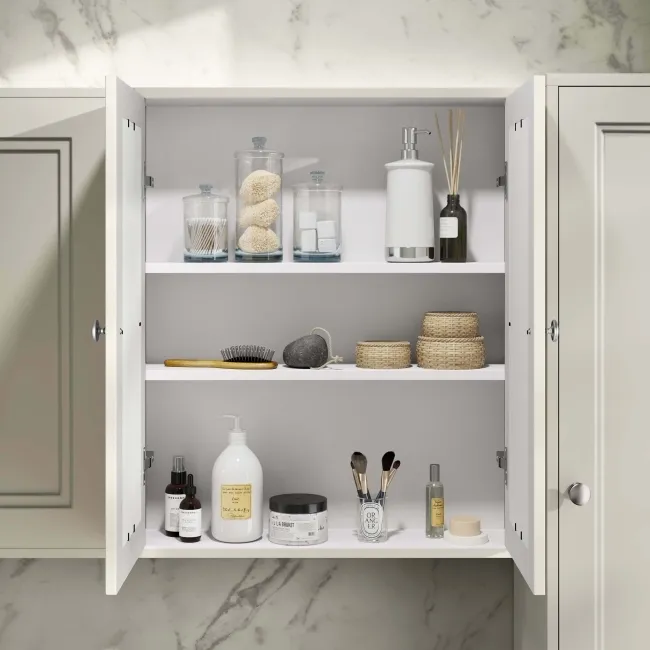 Chalk White Wall Hung Mirror Cabinet 700x600mm