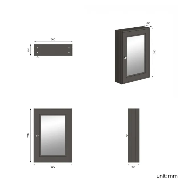 Graphite Grey Mirror Cabinet 700x500mm