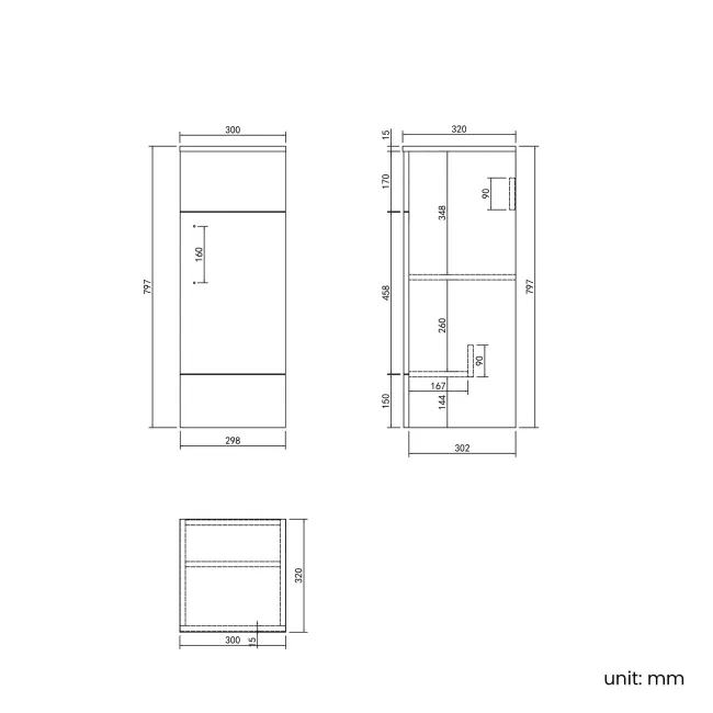 Harper Charcoal Elm Side Cabinet Unit 300mm