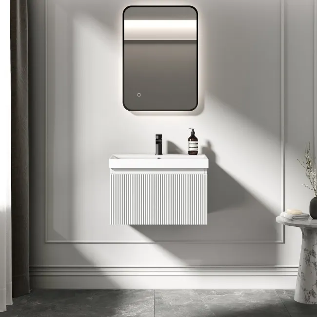 Malta Fluted Coastal White Wall Hung Basin Drawer Vanity 600mm