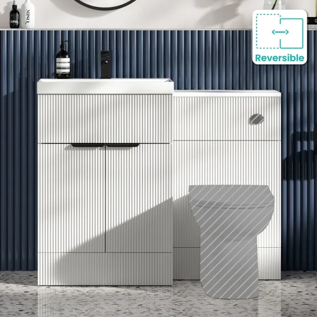 Havana Fluted Coastal White Basin Vanity and Toilet Unit 1100mm (No Toilet) - Black Accents