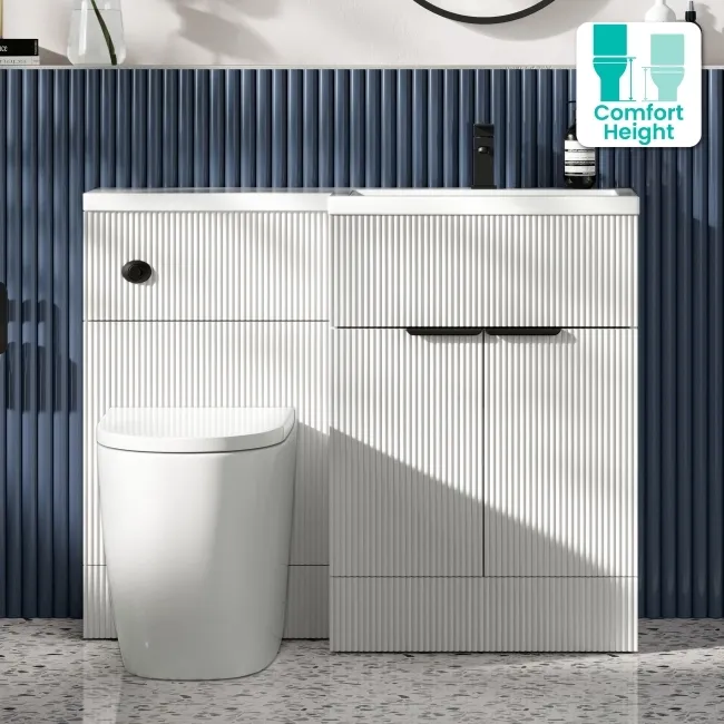 Havana Fluted Coastal White Vanity Basin and Utah Comfort Toilet 1100mm Black Accents - Right