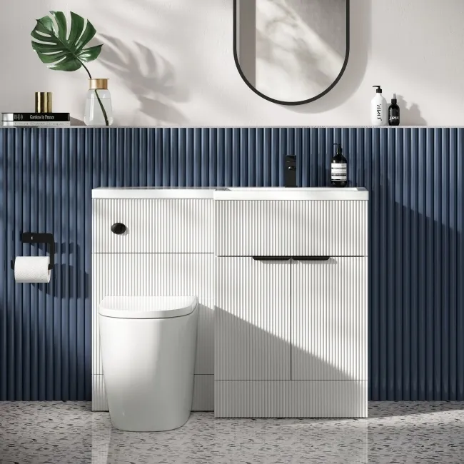 Havana Fluted Coastal White Vanity Basin and Utah Comfort Toilet 1100mm Black Accents - Right