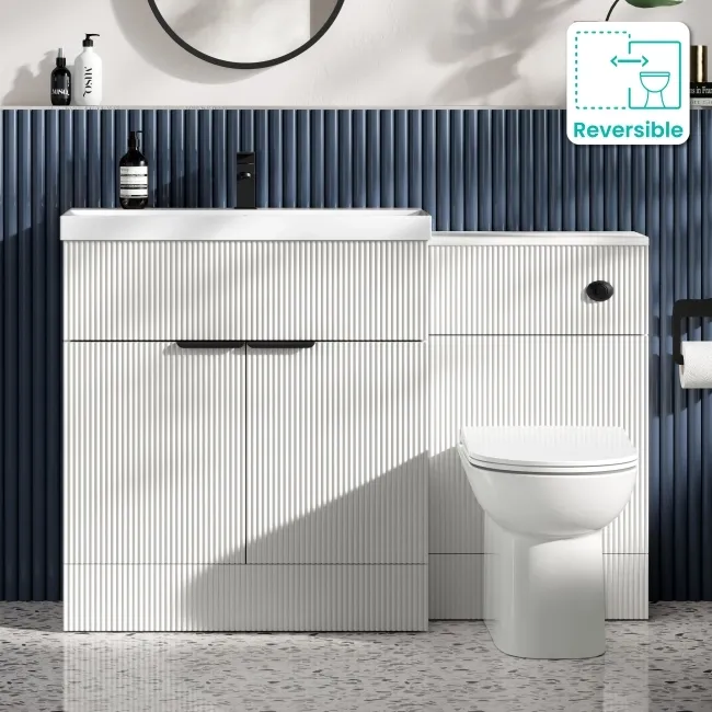 Havana Fluted Coastal White Combination Vanity Basin and Aruba Toilet 1300mm - Black Accents