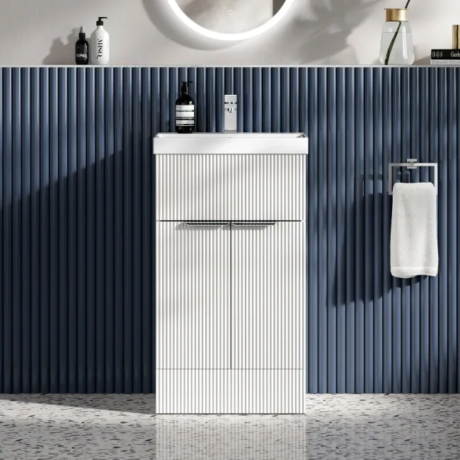 Havana Fluted Coastal White Basin Vanity 500mm - Chrome Handles