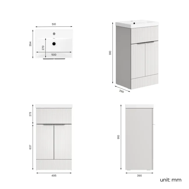 Havana Fluted Coastal White Basin Vanity 500mm - Chrome Handles