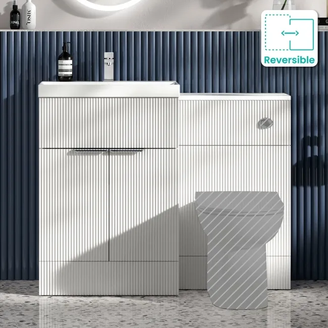 Havana Fluted Coastal White Basin Vanity and Toilet Unit 1100mm (No Toilet) - Chrome Handles