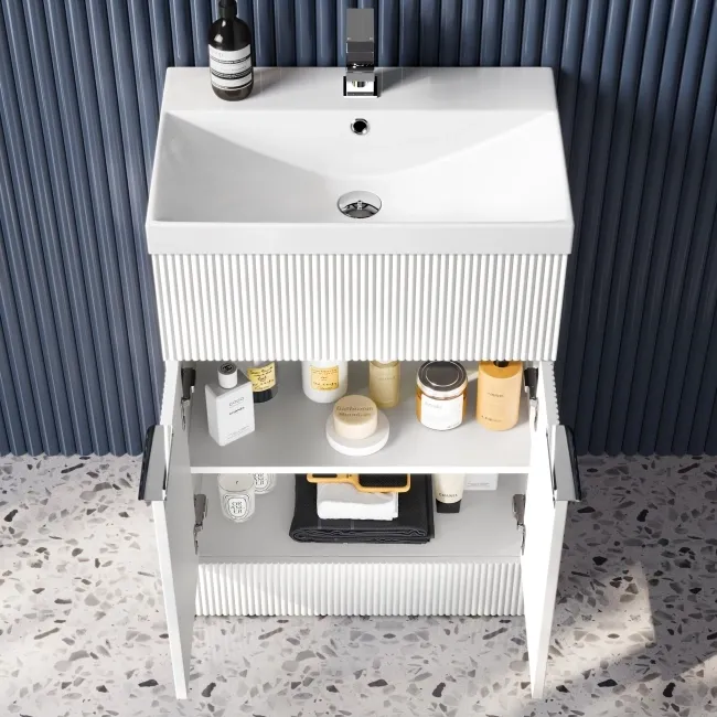 Havana Fluted Coastal White Basin Vanity and Toilet Unit 1100mm (No Toilet) - Chrome Handles