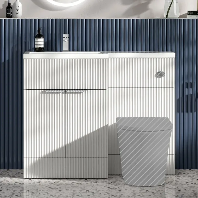 Havana Fluted Coastal White Basin Vanity and Toilet Unit 1100mm (No Toilet) - Chrome Handles - Left