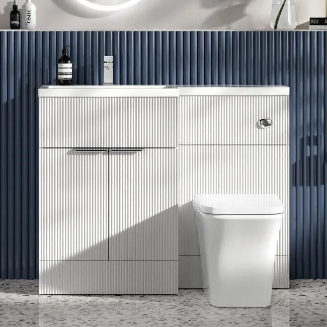 Havana Fluted Coastal White Vanity Basin and Houston Toilet 1100mm - Chrome Handles - Left Handed