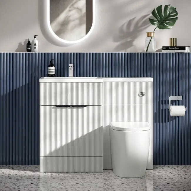 Havana Fluted Coastal White Vanity Basin and Utah Comfort Toilet 1100mm Chrome Handles - Left