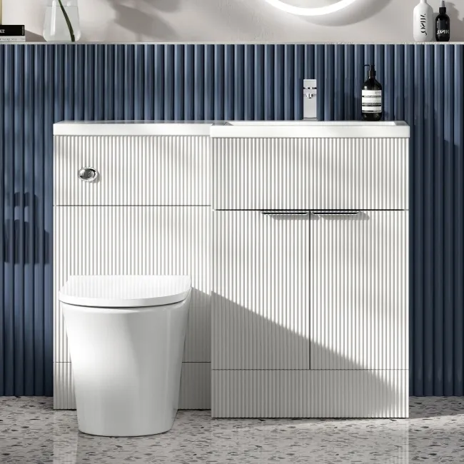 Havana Fluted Coastal White Vanity Basin and Tucson Toilet 1100mm - Chrome Handles - Right Handed