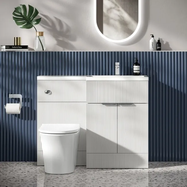 Havana Fluted Coastal White Vanity Basin and Tucson Toilet 1100mm - Chrome Handles - Right Handed