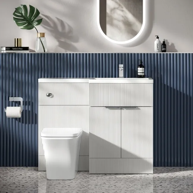 Havana Fluted Coastal White Vanity Basin and Houston Toilet 1100mm - Chrome Handles - Right Handed