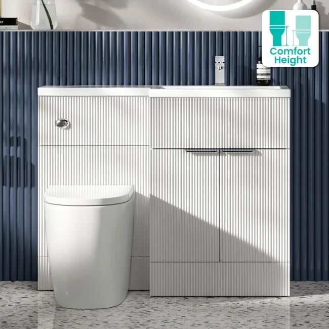 Havana Fluted Coastal White Vanity Basin and Utah Comfort Toilet 1100mm Chrome Handles - Right