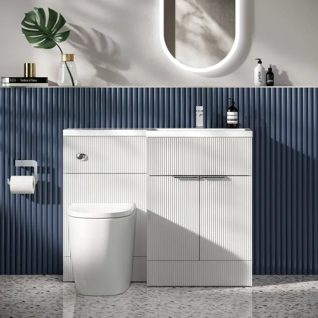 Havana Fluted Coastal White Vanity Basin and Utah Comfort Toilet 1100mm Chrome Handles - Right