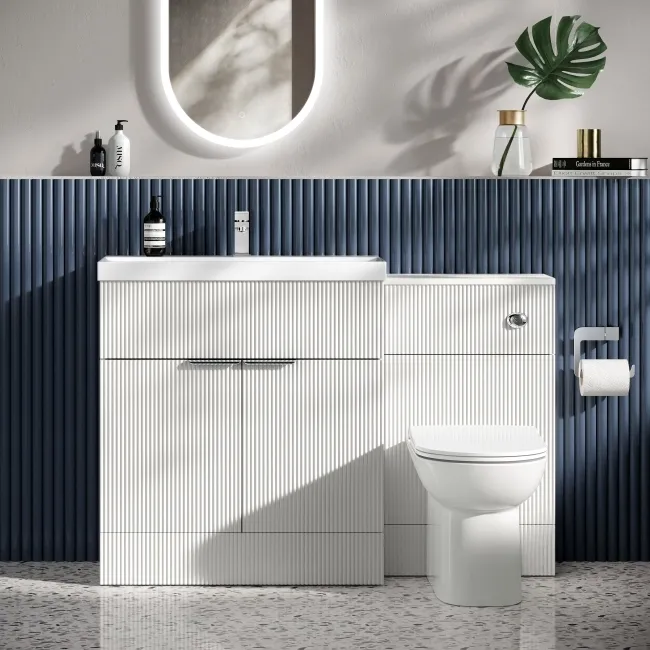 Havana Fluted Coastal White Combination Vanity Basin and Aruba Toilet 1300mm - Chrome Handles