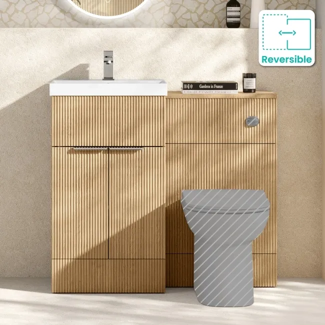 Havana Fluted Country Oak Basin Vanity and Toilet Unit 1000mm (No Toilet) - Chrome Handles