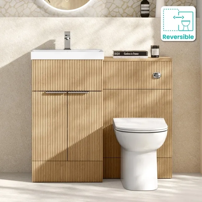 Havana Fluted Country Oak Combination Vanity Basin and Aruba Toilet 1000mm - Chrome Handles
