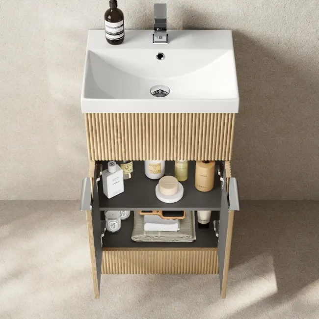 Havana Fluted Country Oak Combination Vanity Basin and Miami Toilet 1000mm - Chrome Handles