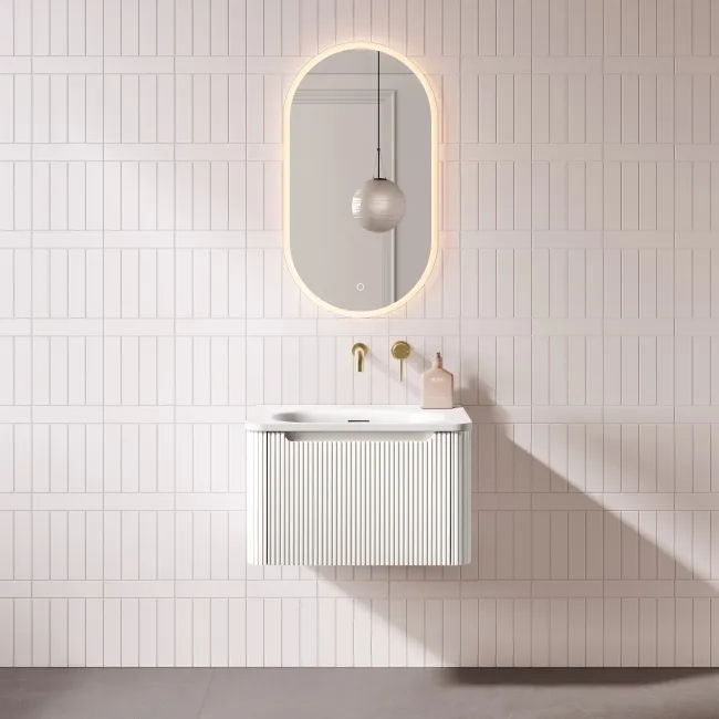 Sorrento Fluted Coastal White Wall Hung Drawer Vanity with Matt White Basin 600mm