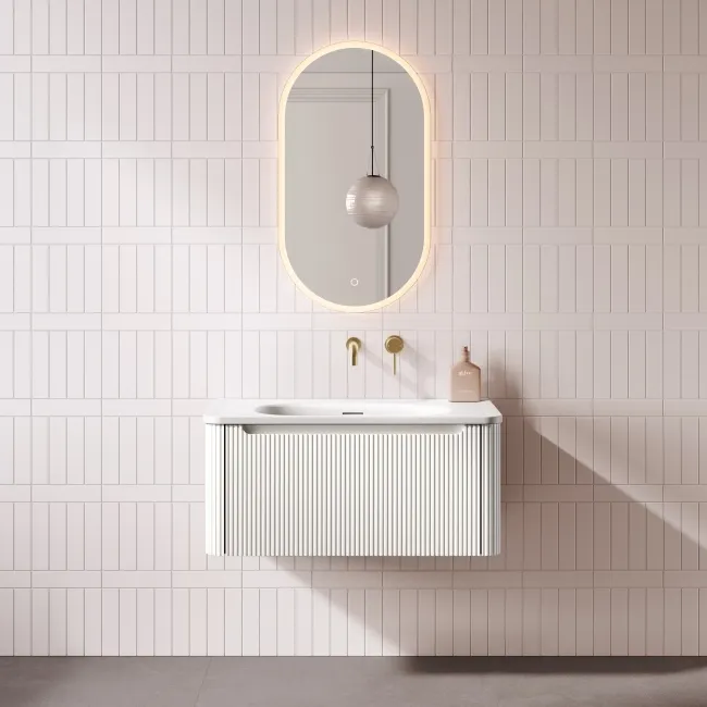 Sorrento Fluted Coastal White Wall Hung Drawer Vanity with Matt White Basin 800mm