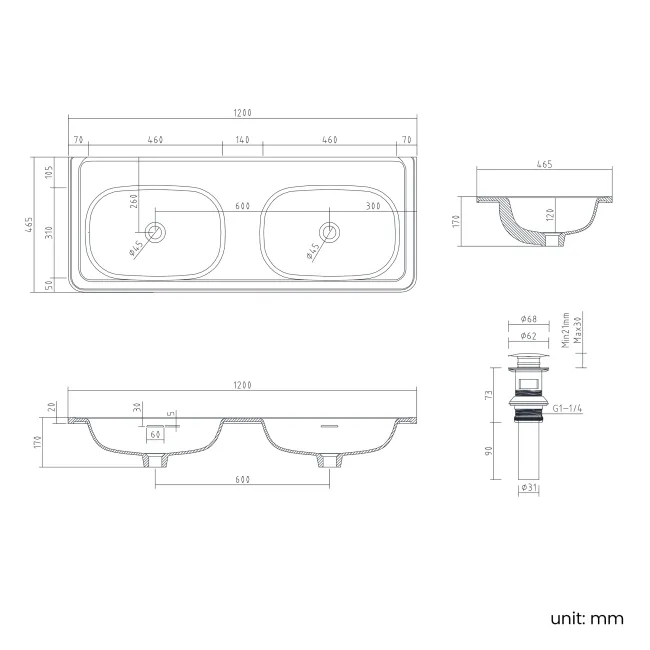 Sorrento Fluted Coastal White Wall Hung Drawer Vanity with Matt White Double Basin 1200mm