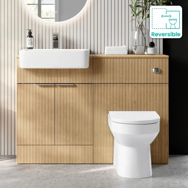 Sicily Fluted Country Oak Combination Vanity Basin and Miami Toilet 1200mm - Chrome Handles
