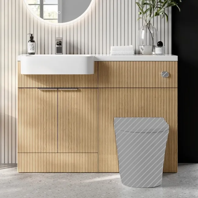 Sicily Fluted Country Oak Basin Vanity and Toilet Unit 1200mm (No Toilet) - Chrome Handles - Left