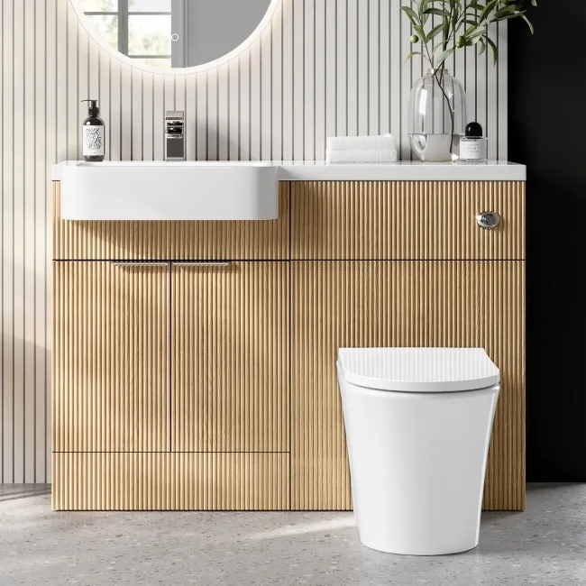 Sicily Fluted Country Oak Vanity Basin and Tucson Toilet 1200mm - Chrome Handles - Left Handed
