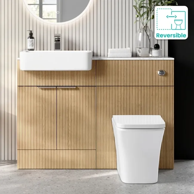 Sicily Fluted Country Oak Vanity Basin with Marble Top & Houston Toilet 1200mm - Chrome Handles