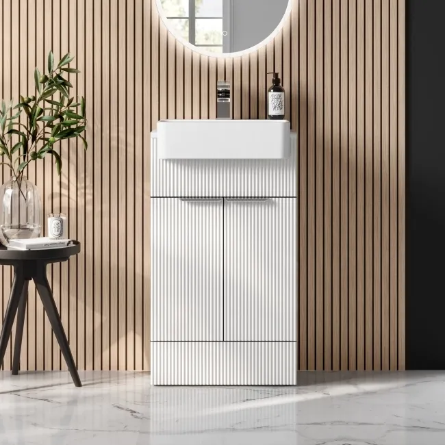 Sicily Fluted Coastal White Vanity with Semi Recessed Basin 500mm - Chrome Handles