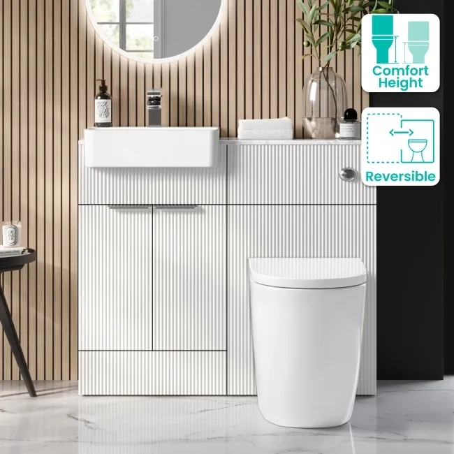 Sicily Fluted Coastal White Vanity Basin Marble Top & Utah Comfort Height Toilet 1000mm