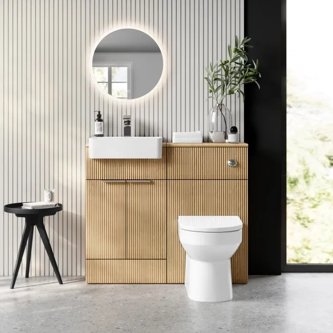 Sicily Fluted Country Oak Combination Vanity Basin and Miami Toilet 1000mm - Chrome Handles