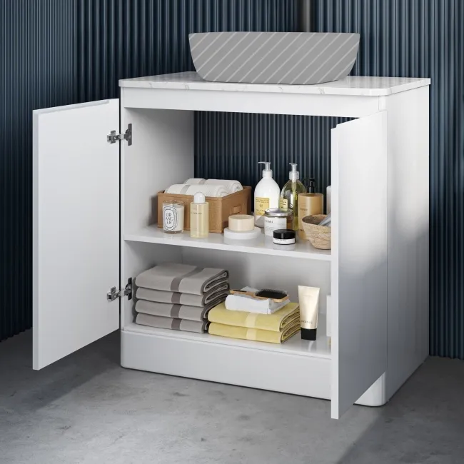 Corsica Gloss White Vanity with Marble Top 800mm - Excludes Counter Top Basin