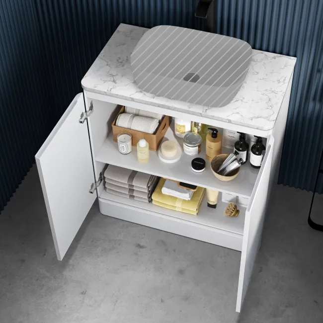 Corsica Gloss White Vanity with Marble Top 800mm - Excludes Counter Top Basin