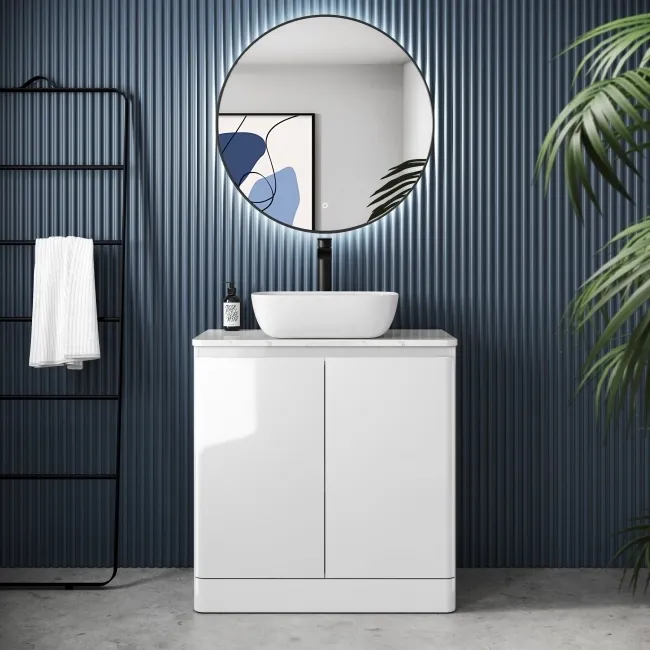 Corsica Gloss White Vanity with Marble Top & Curved Basin 800mm